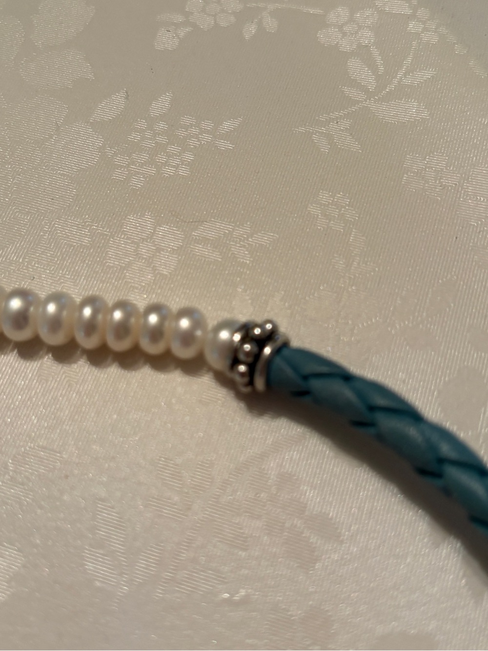 Honora Pearl Braided Leather 925 Sterling Silver Choker Necklace Blue - Picture 5 of 6